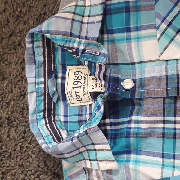 Children's Place Plaid Button Down Shirt  Blue Size 12-18 Months - Picture 7 of 9